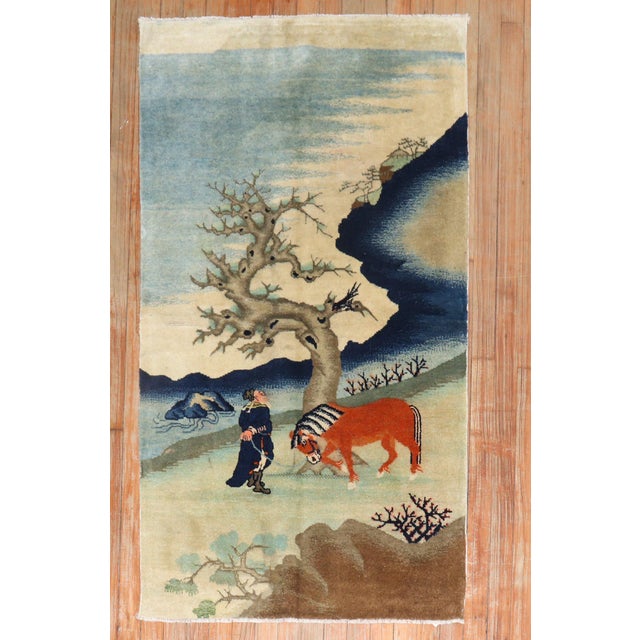 A fine-quality antique Tibetan throw-size pictorial rug. Would make for a great wall hanging too Measures: 2'5" x 5'