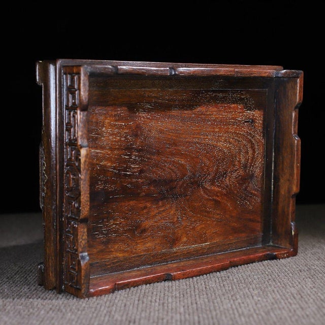 Vintage Rosewood Carved Rectangular Tray / Scholar's Display Stand For Sale - Image 4 of 10