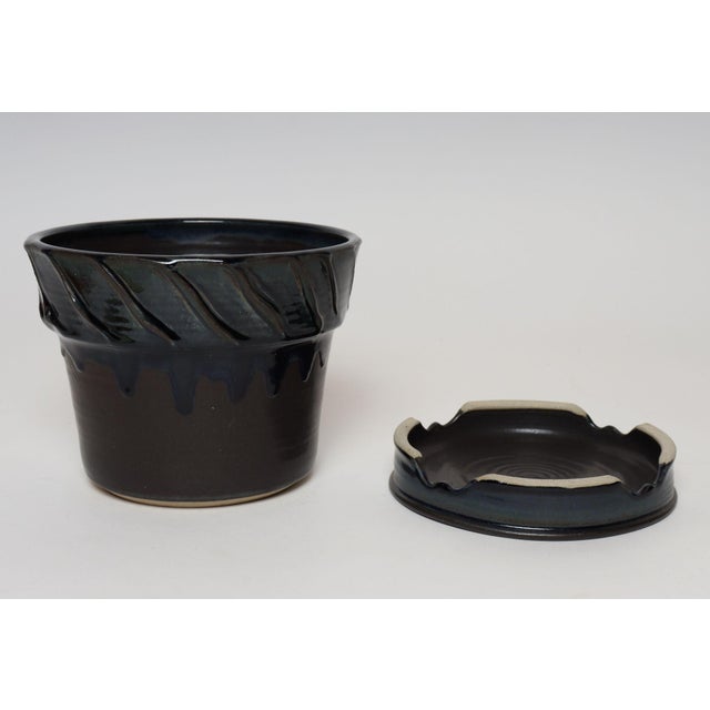 Mid-Century Modern Vintage Matte Brown and Slate Glaze Ceramic Planter With Stand by Deanna Nichols For Sale - Image 3 of 18
