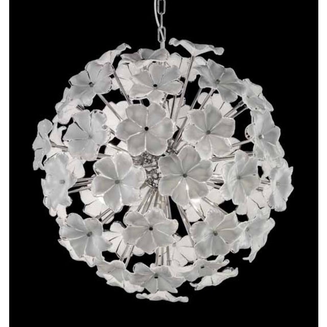 Italian sputnik chandelier with hand blown white Murano lotus flowers mounted chrome finish frame / Made in Italy in the...
