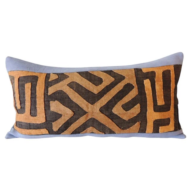 Textile Vintage Kuba Tan and Brown Handwoven African Bolster Decorative Pillow #3 For Sale - Image 7 of 8