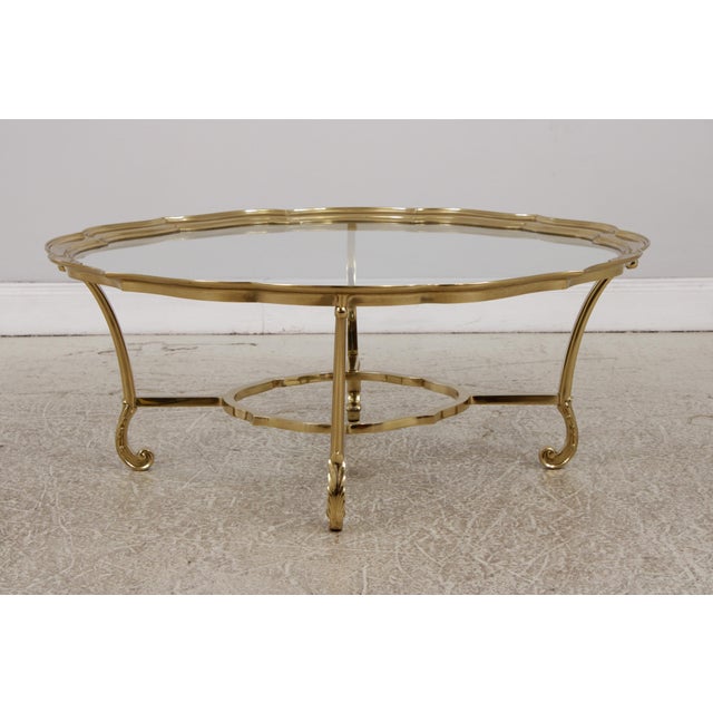 Traditional Labarge Brass & Glass Cocktail Coffee Table For Sale - Image 3 of 13
