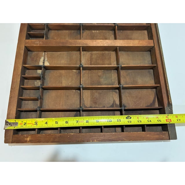 Large Antique Wooden Printer’s Type Case – Letterpress Drawer Wall Display Shelf c.1900 For Sale - Image 12 of 12