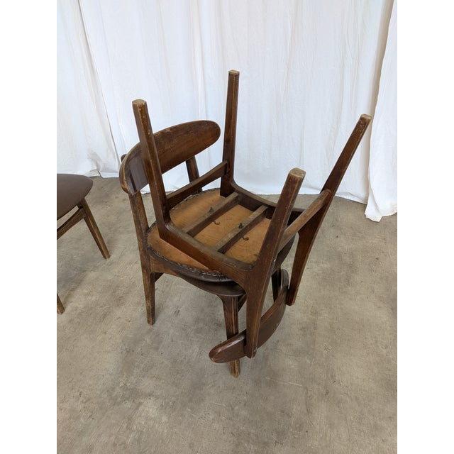 Vintage Wooden Dining Chairs with Brown Leather Seats, 1970s, Set of 3 For Sale - Image 9 of 18