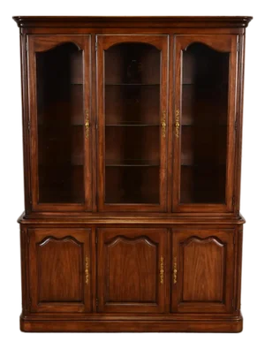 1980sKindel Furniture French Louis Philippe Lighted Breakfront Bookcase Cabinet