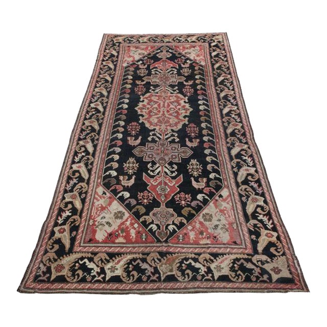 Antique Karabagh Black & Red Rug 6.8x18 For Sale