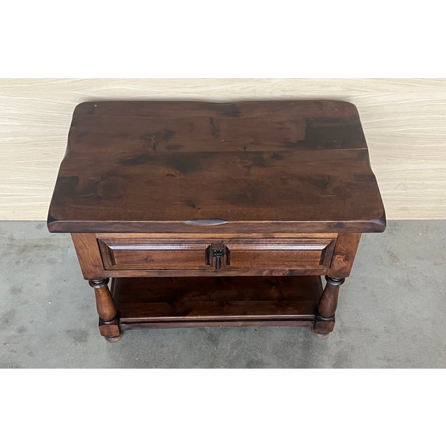 1940s 20th Pair of Large Spanish Nightstands or Low Console Tables With Drawer For Sale - Image 5 of 11