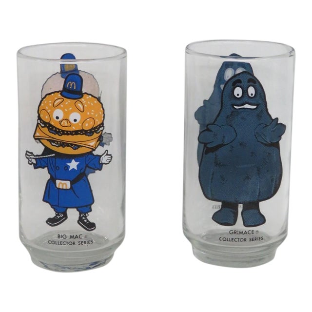 1977 McDonalds Collector Series 2pc Drinking Glasses Big Mac and Grimace For Sale