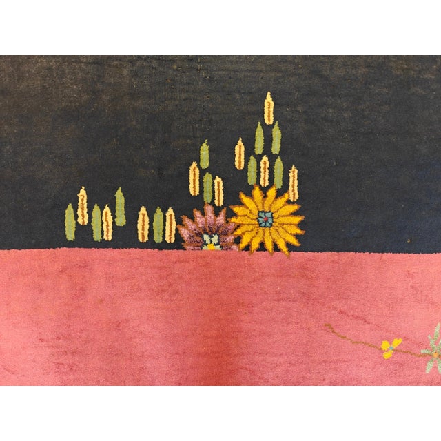 1920s 1920s Blue Navy Open Field Floral Antique Chinese Art Deco Carpet 9' X 11'8" Knotted Wool Rug For Sale - Image 5 of 10