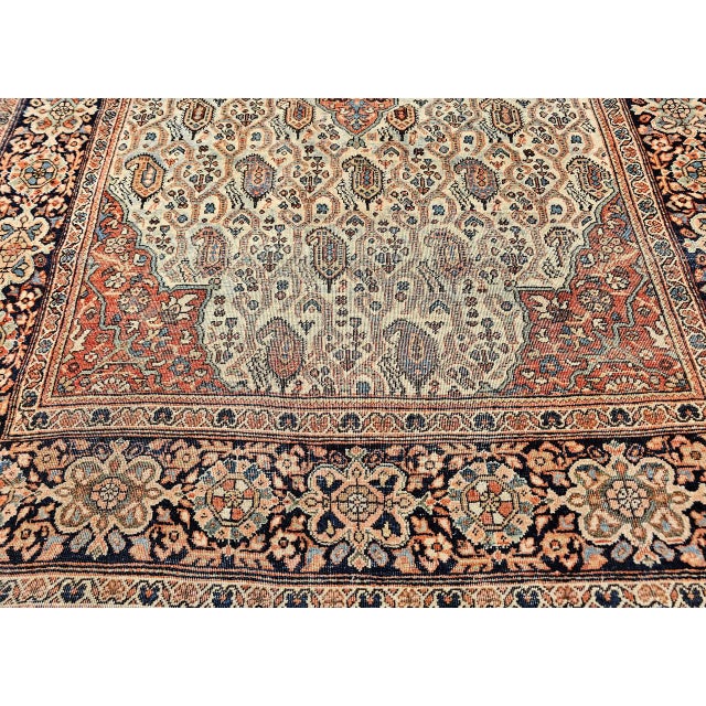 19th Century Persian Farahan Rug, Hand-Knotted Wool, Paisley Pattern, Pale Green & Navy, 4x6 For Sale - Image 13 of 18