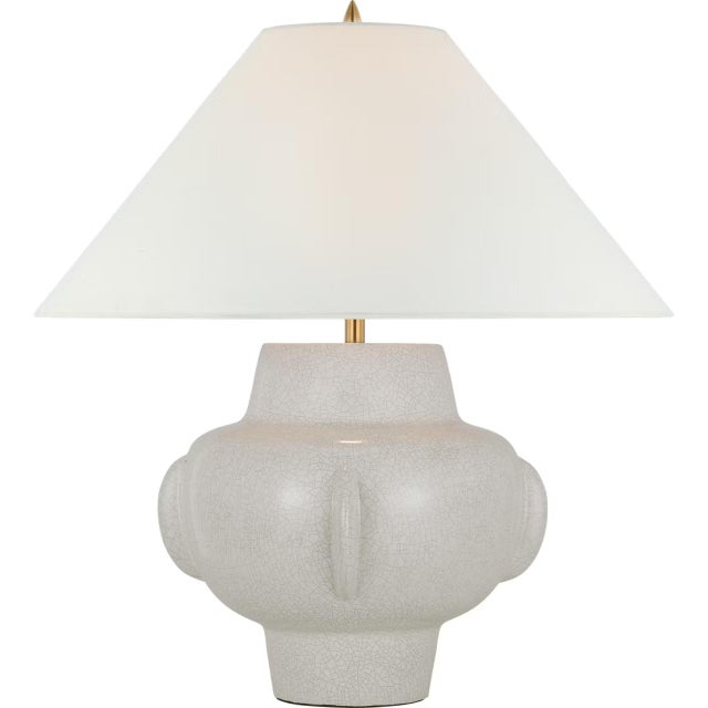 Modern Thomas O'Brien by Visual Comfort Signature Cap-Ferrat 26" Table Lamp in White Crackle with Linen Flared Shade For Sale - Image 3 of 3