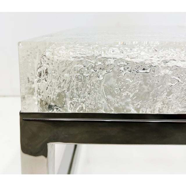 Modern Bernhardt Artic Frame Solid Acrylic Ice Pattern Coffee Table on Stainless Steel For Sale - Image 3 of 5
