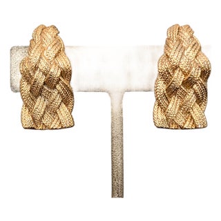 Vintage 1960s Signed Napier Goldtone "Woven" Clip Earrings-2 Pieces For Sale