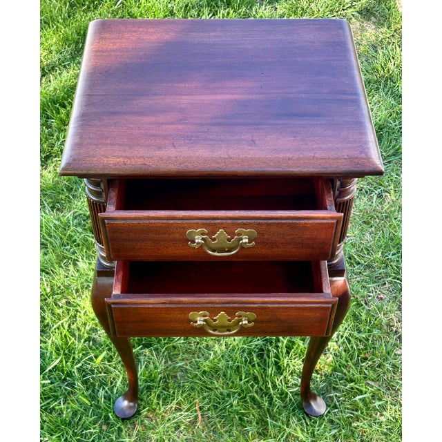 Mahogany Nightstand End Side Table Queen Anne 2 Drawer Vintage For Sale - Image 10 of 13