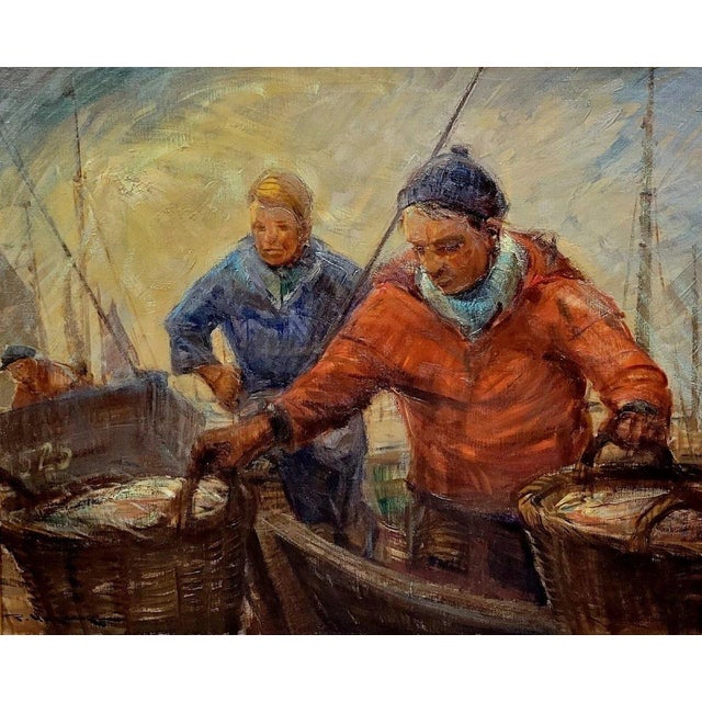 Pierre Verbeke, The Return from Fishing, 1930, Oil on Canvas For Sale - Image 3 of 5