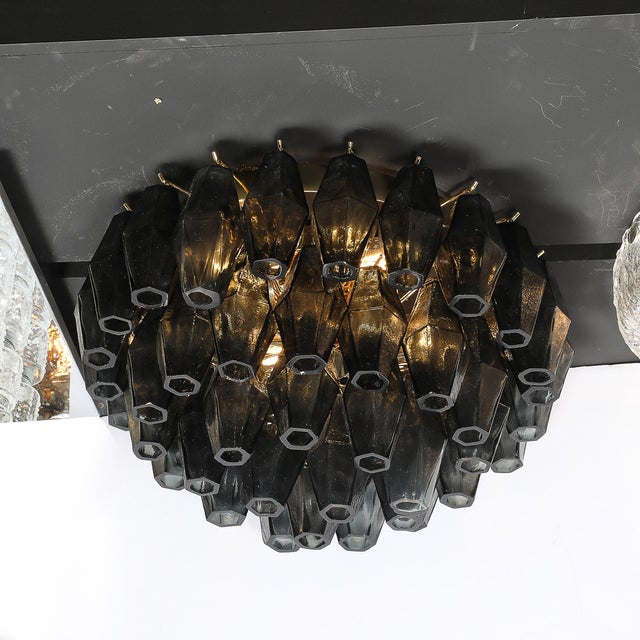 Modernist Handblown Murano Smoked Glass Polyhedral Flush Mount W/ Brass Fittings For Sale In New York - Image 6 of 16