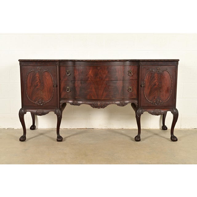 Romweber Antique Chippendale Flame Mahogany Serpentine Front Sideboard Credenza, Circa 1920s For Sale - Image 13 of 13