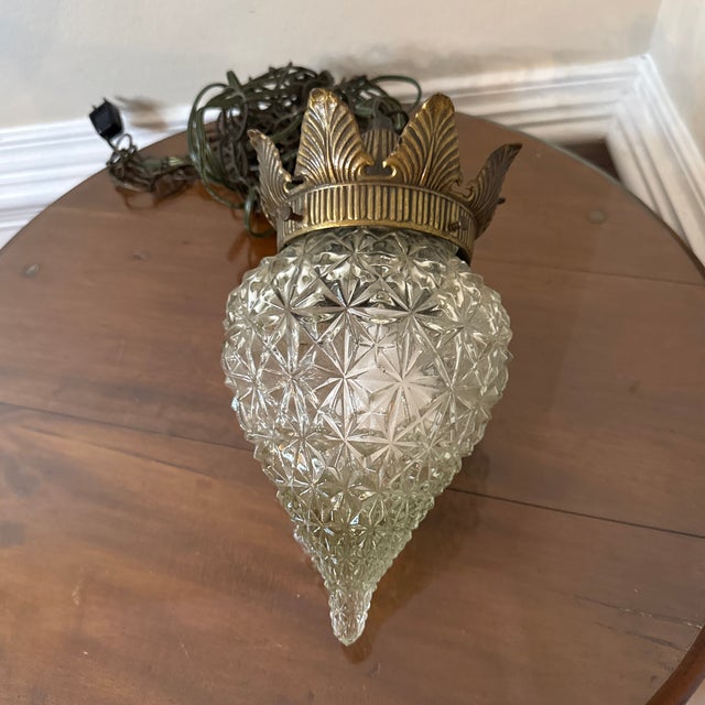 1970s Vintage Italian Style Pineapple Cut Glass Pendant Light For Sale - Image 5 of 12