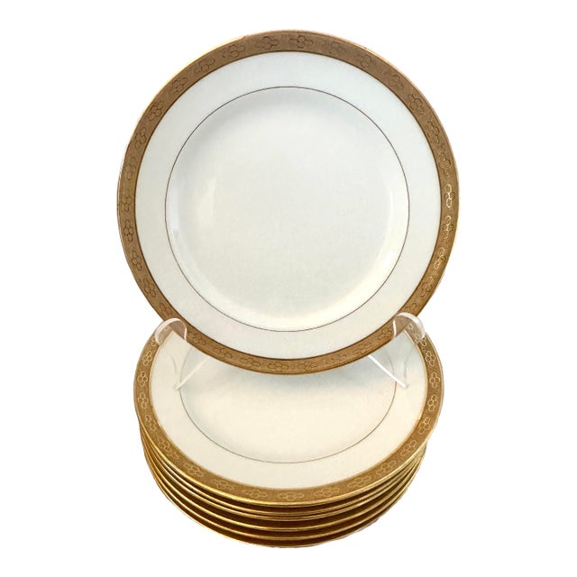 Vintage C. Ahrenfeldt Limoges 24kt Gold Rim Salad Plates-Set of 7 For Sale