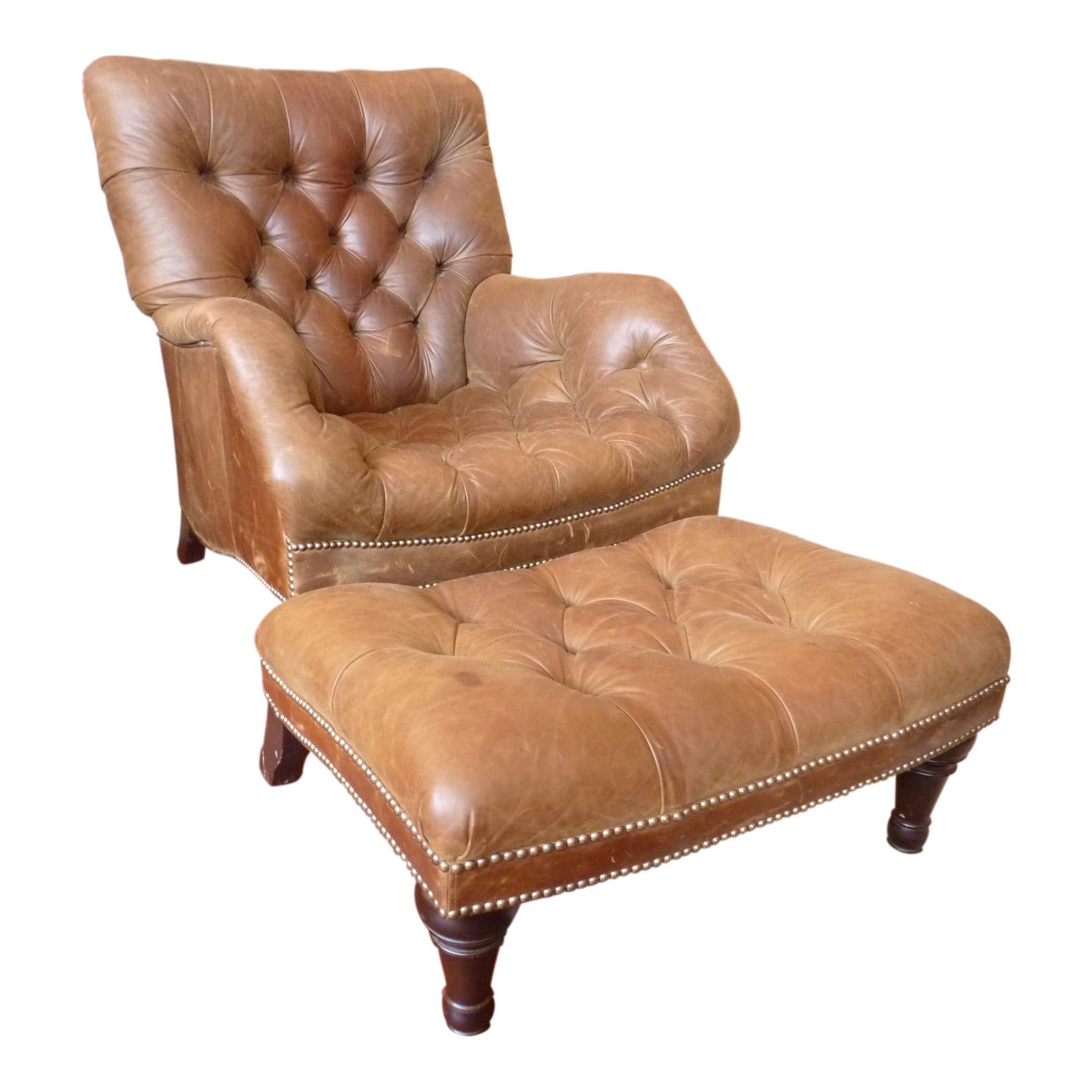 Cognac Leather Sleepy Hollow Chair and Ottoman Chairish