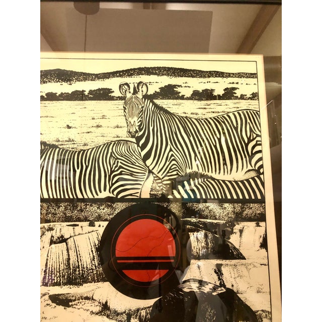 Wood "Zebra, Circle, Water" Vintage 1970s Framed Print For Sale - Image 7 of 10