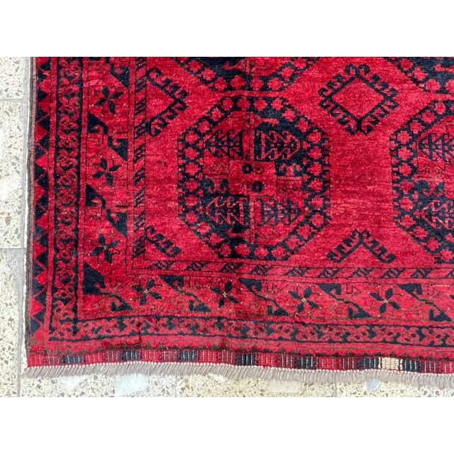 Red Turkmen Tribal Hand-Knotted Wool Rug - 4'3" X 5'5" For Sale - Image 6 of 11