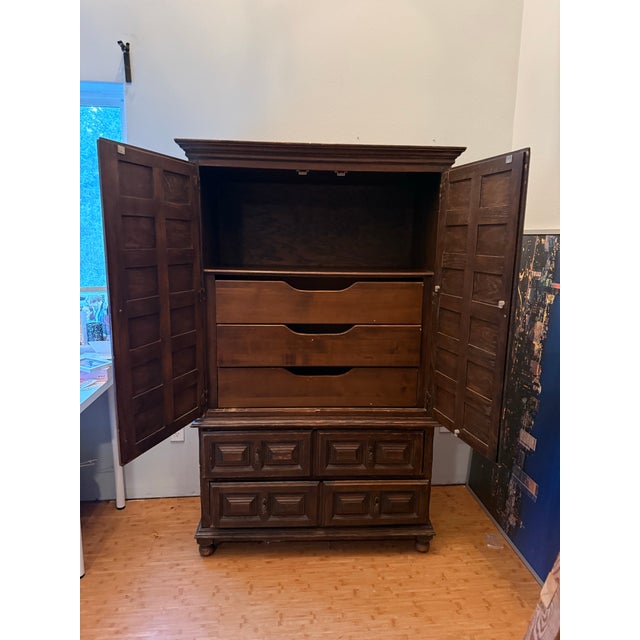 Mid-Century Modern 1950s Brutalist MCM Spanish Wood Armoire Wardrobe For Sale - Image 3 of 12