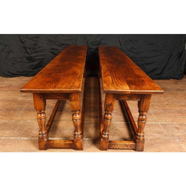 Vintage Farmhouse Benches in Oak, Set of 2 For Sale - Image 6 of 11