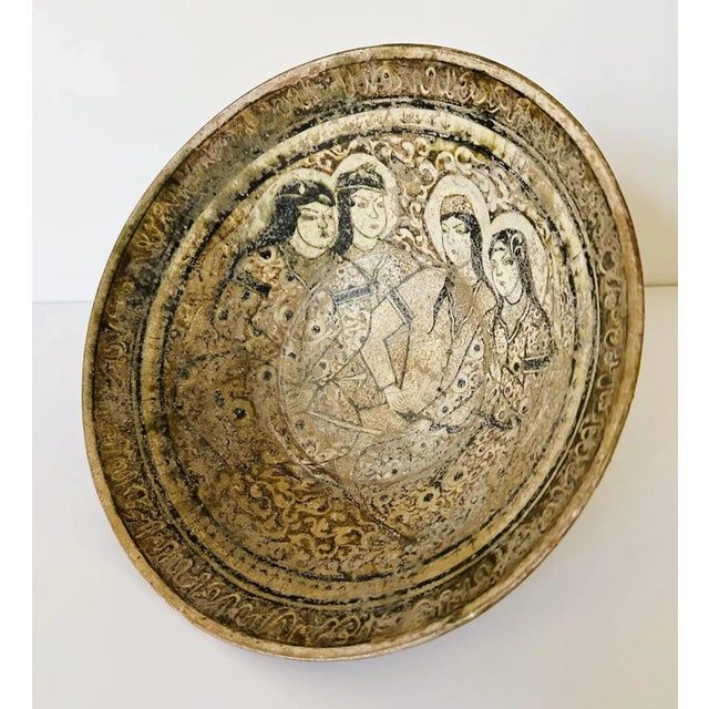 15th Century & Earlier Islamic Pottery Bowl with Figurative Paint Kashan Ware For Sale - Image 5 of 12