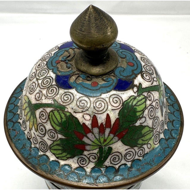 Antique 19th Century Chinese Cloisonné Stacking Box, Late Qing Dynasty, Blue Enamel, Scholar Accessory For Sale - Image 10 of 15