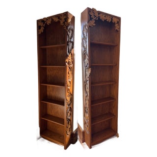 Rare 1990s Disney Ray Kinman Custom Wood Carved Bookcases, Pair, Signed For Sale