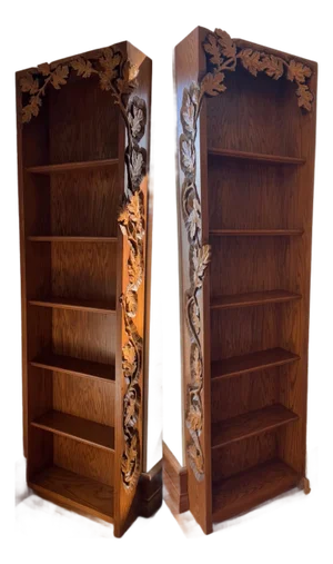 Rare 1990s Disney Ray Kinman Custom Wood Carved Bookcases, Pair, Signed