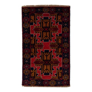1960s Vintage Persian Balouch Handmade Red Medallion Wool Rug For Sale