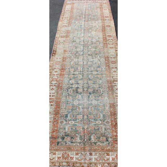 Antique Hand Knotted Persian Hamedan Runner With Sub-Geometric Design Earth Tones With Red For Sale In Atlanta - Image 6 of 13