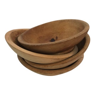 Set of 4 Vintage Munising Wooden Bowls Signed For Sale