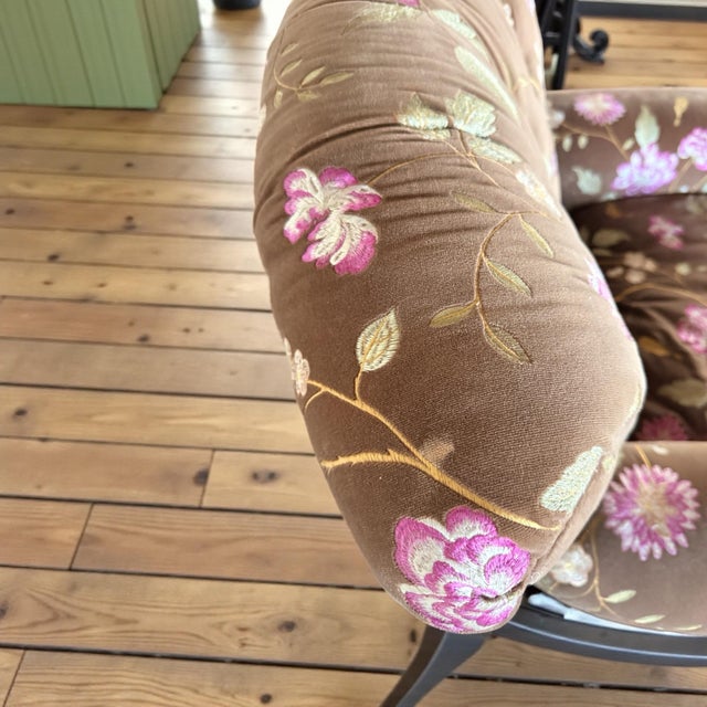 Textile Vintage Custom Traditional English Cottage French Floral Velvet Armchair + Ottoman For Sale - Image 7 of 12