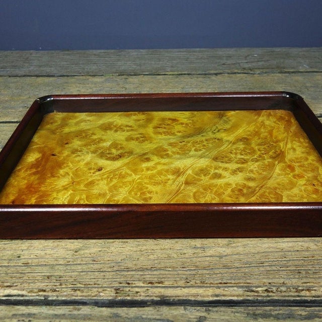 Wood Vintage Burl Wood Tea Tray With Rosewood Frame - Brass Mounted For Sale - Image 7 of 9