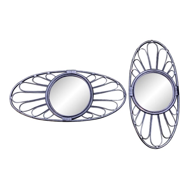 Rattan Mirrors, Spain, 1970's - Set of 2 For Sale