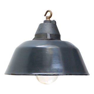 Vintage Industrial Blue Enamel and Cast Iron Pendant Lamp For Sale