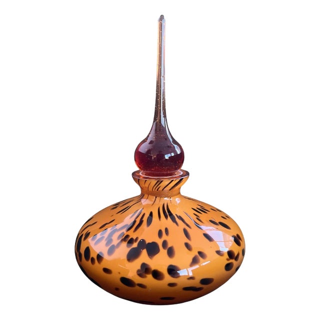 Vintage Murano Art Glass Amber Tone Leopard/Tortoise Perfume Bottle 1960s For Sale