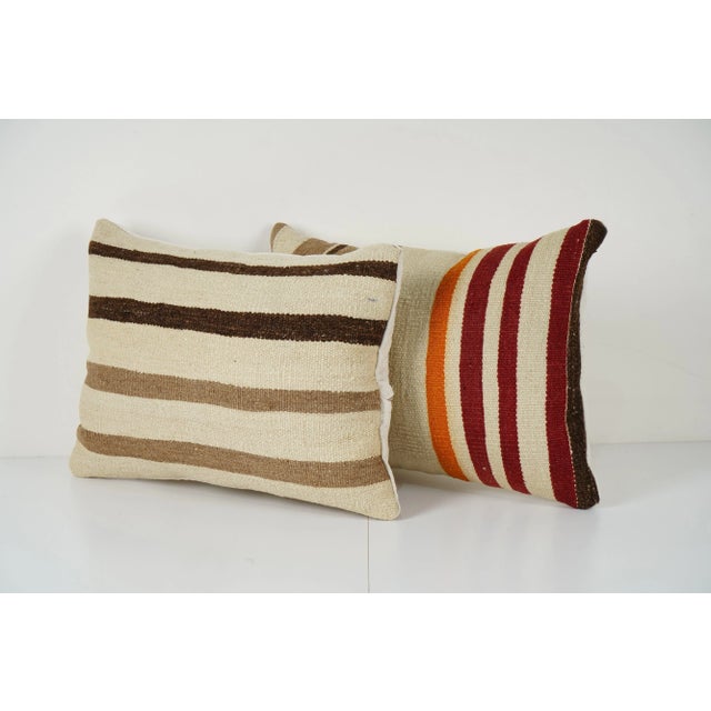 Mid-Century Modern Striped Kilim Pillow Cover - A Pair For Sale - Image 3 of 4