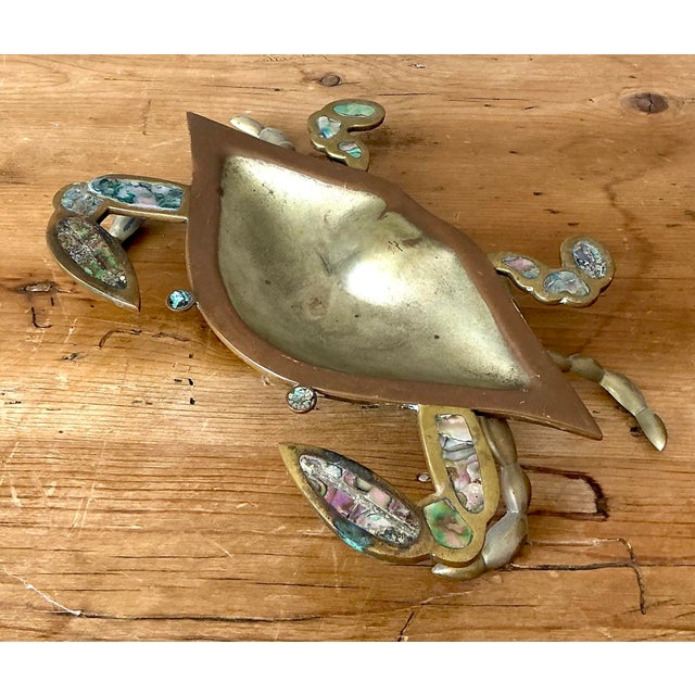 Vintage Brass Crab Bowl With Mother of Pearl Inlay For Sale - Image 4 of 12