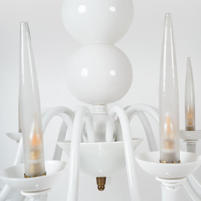 Opaline Murano Glass Chandelier from Venini, 1950s For Sale - Image 3 of 4