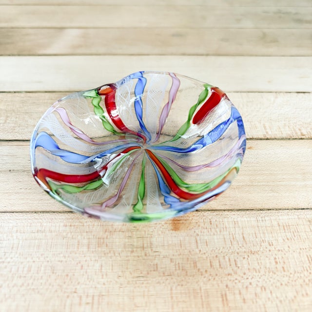 Glass Murano Zanfirico Latticino Rainbow Glass Trinket Dish, 1960's Italian Handblown Art Glass For Sale - Image 7 of 14