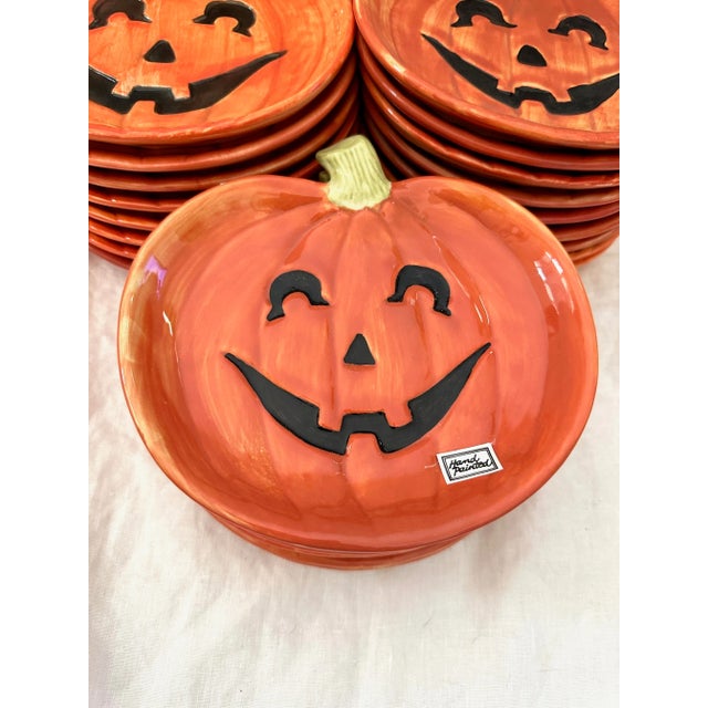Farmhouse Fitz & Floyd Jack-O-Lantern Pumpkin Plates-Set of 6 For Sale - Image 3 of 5