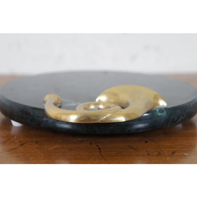 Vintage Green Marble Brass French Horn Cheese Plate Serving Tray For Sale - Image 6 of 12