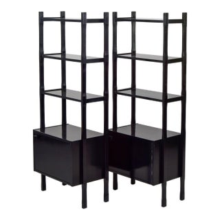 Mid Century Italian Ebonised Shelf Cabinets - Pair For Sale