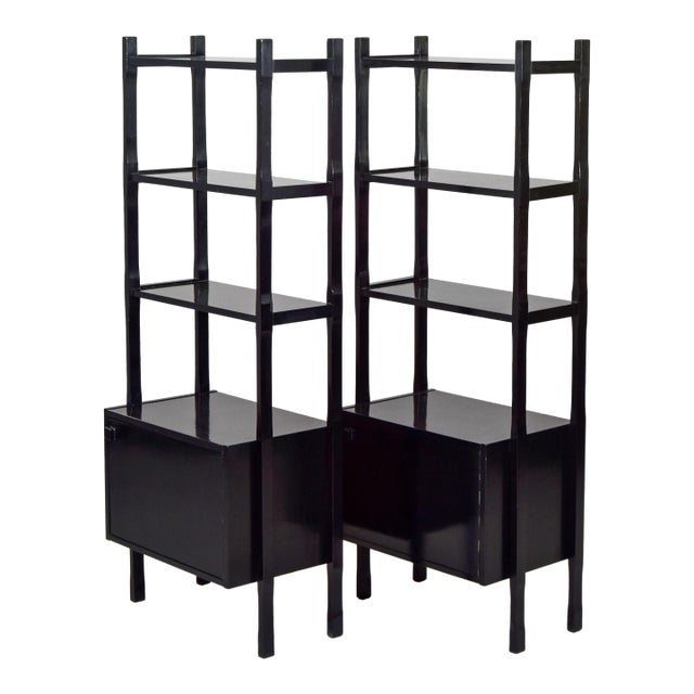 Mid Century Italian Ebonised Shelf Cabinets - Pair For Sale
