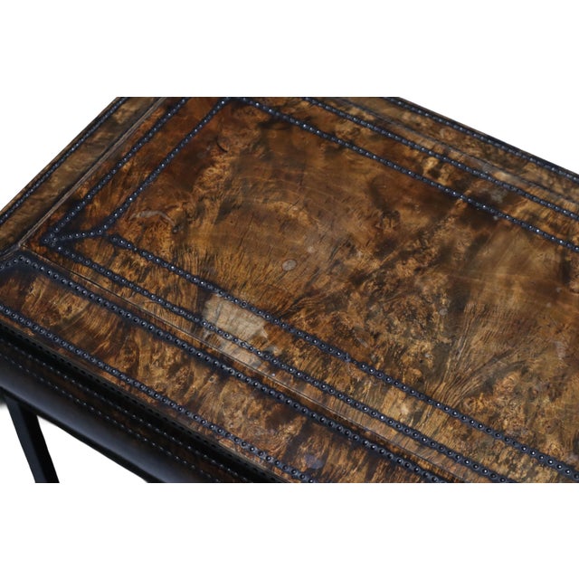 Brown Antique Raised Sewing Box With Burl Walnut Shell Studded With Small Metal Beads For Sale - Image 8 of 11