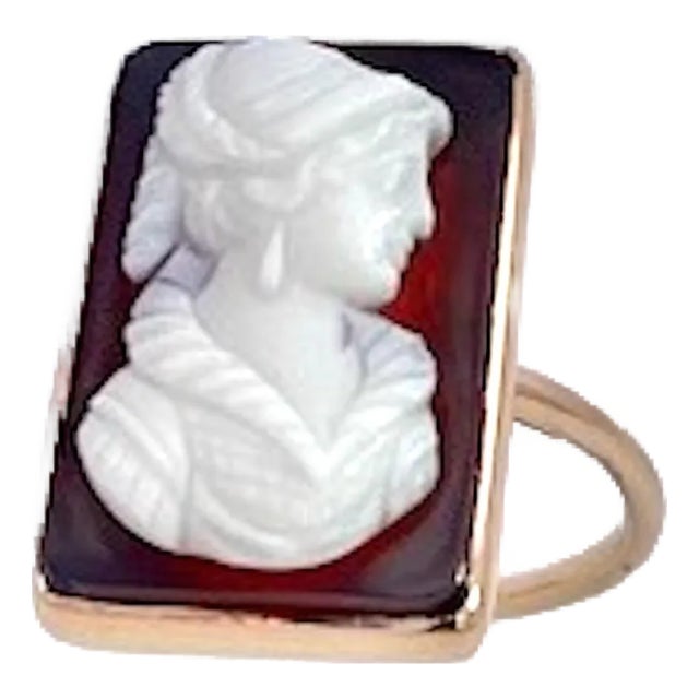 Late 19th Century Hardstone Cameo Ring 14k Yellow Gold, Size 6.5 For Sale